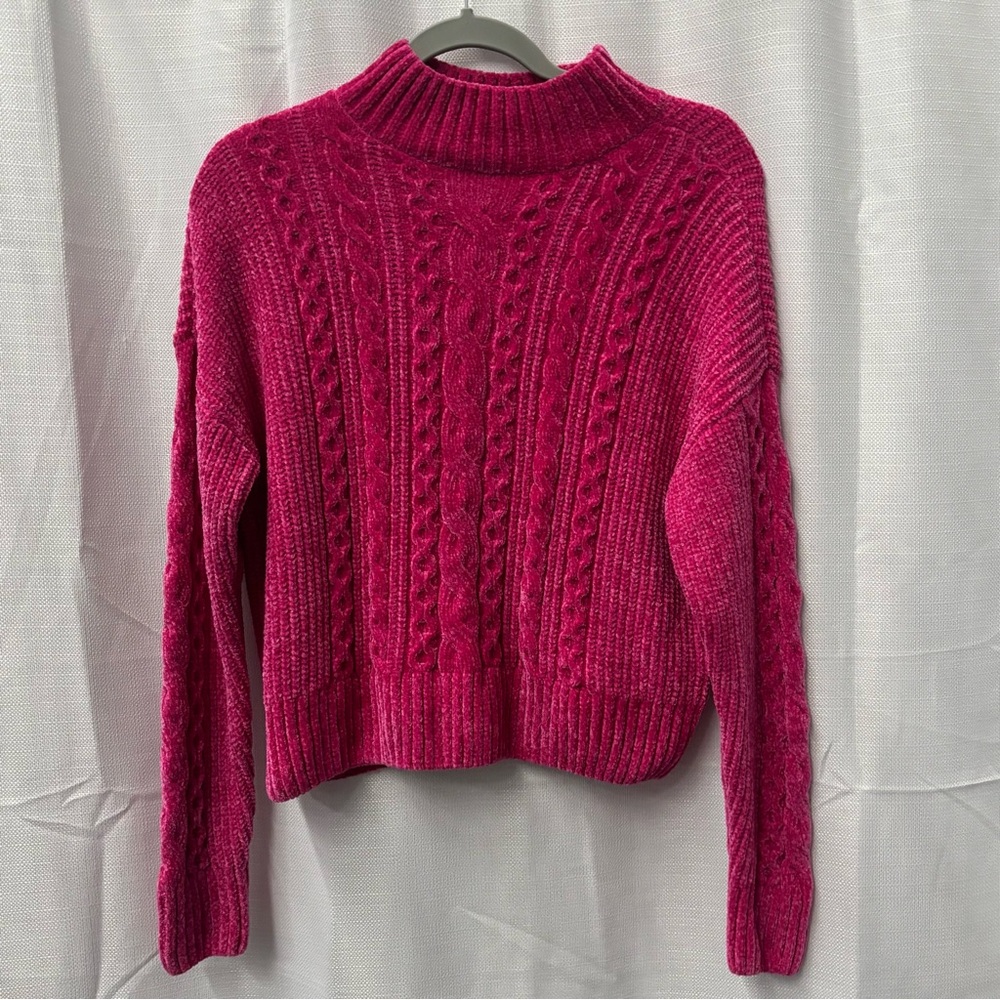 Rachel Zoe Small Hot Pink Buttery Soft Cable Knit Chenille Sweater Barbie